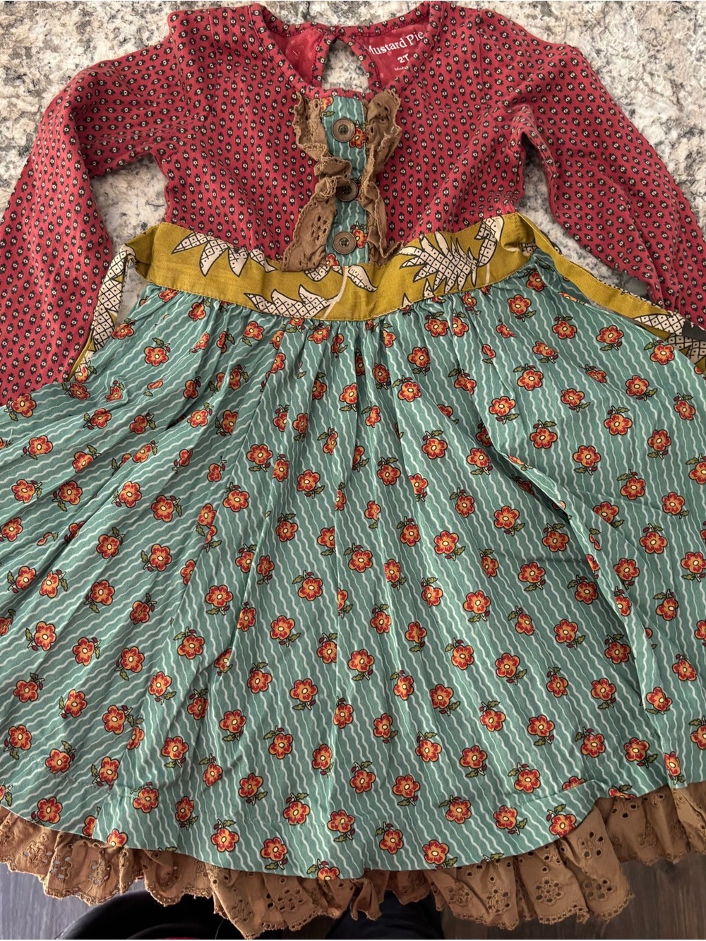Mustard Pie Red, Teal & Mustard Patchwork Floral Dress